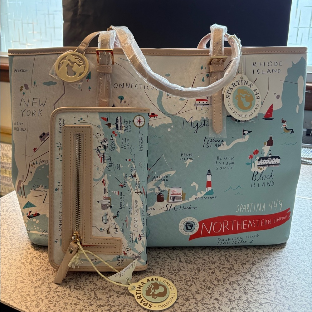 Spartina449 Northeastern Harbors Tote Large W/Matching Wallet NWT!!